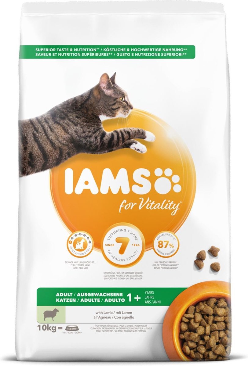 Iams Cat Adult - Lam - Kattenvoer - 10 kg