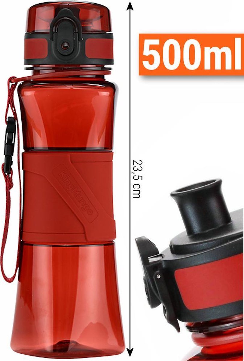 Drinkfles Herbruikbare Waterfles | 500 ml Rood | Vaatwasserbestendig Drinkbus Bidon | King Mungo KMDF001