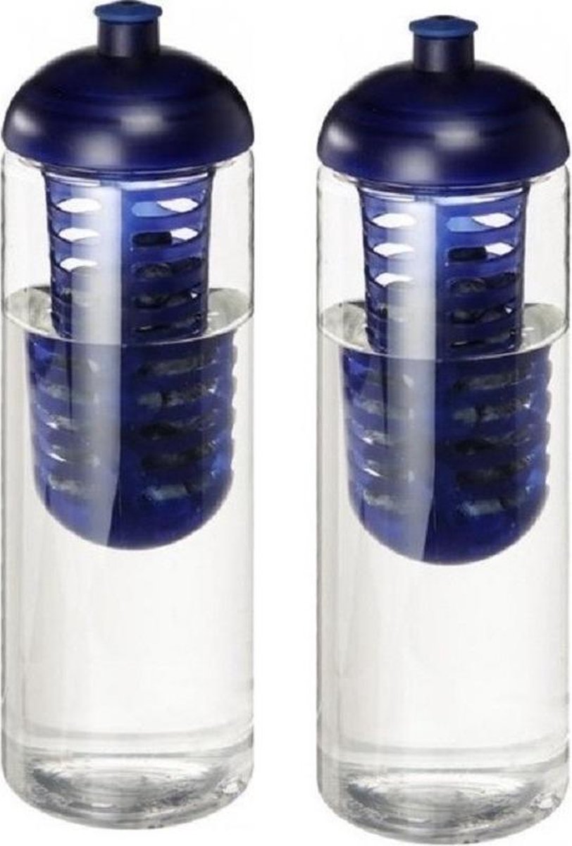 2x Transparante drinkflessen/waterflessen met fruit infuser blauw 850 ml - Sportfles
