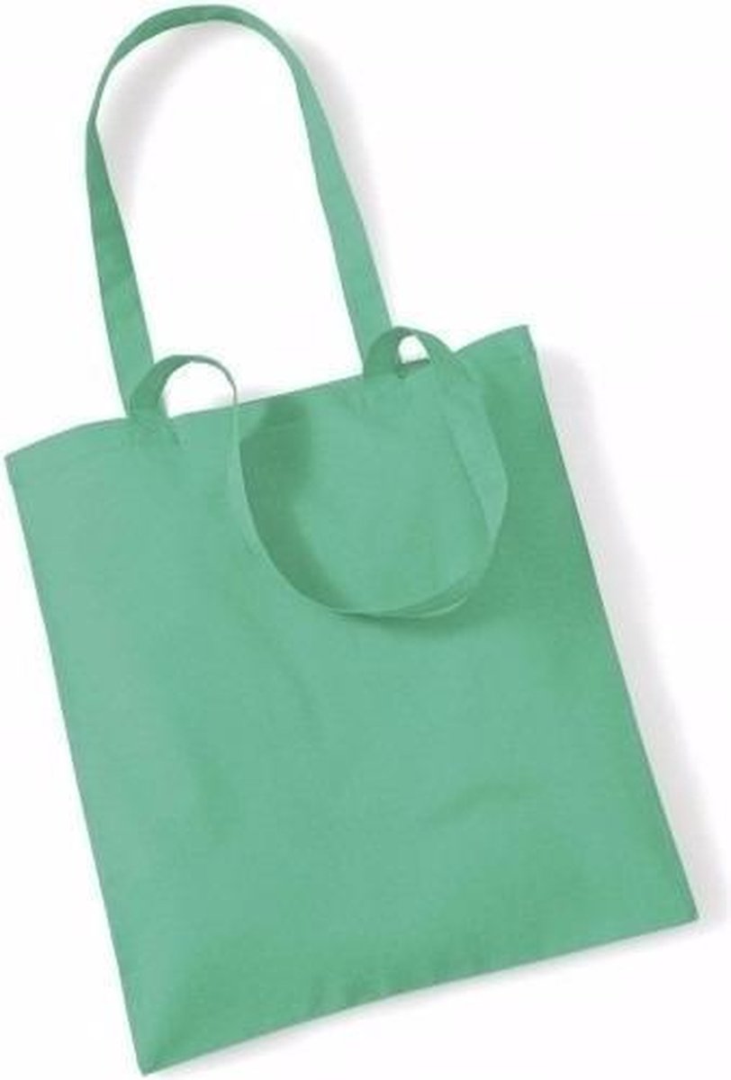 10x Katoenen schoudertasjes mint groen 42 x 38 cm - 10 liter - Shopper/boodschappen tas - Tote bag - Draagtas