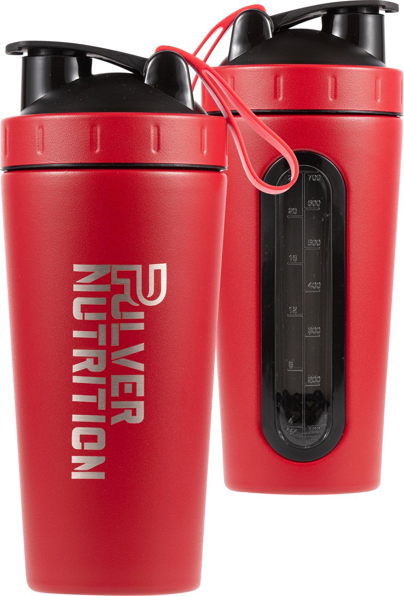Pulvernutrition® Premium RVS Shakebeker & Thermosbeker – Proteïne Shaker – Shake - BPA Vrij – 1000 ml - Rood