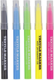Textiel stiften Neon / textiel markers Neon - 5 stuks - Zwart Geel Roze Groen Blauw