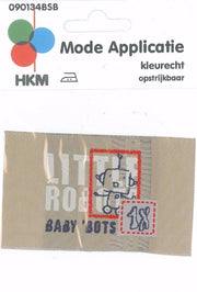 HKM APPLICATIE LABEL LITTLE ROBOTS BEIGE OPSTRIJKBAAR - 5 STUKS. 10 X 6 CM.