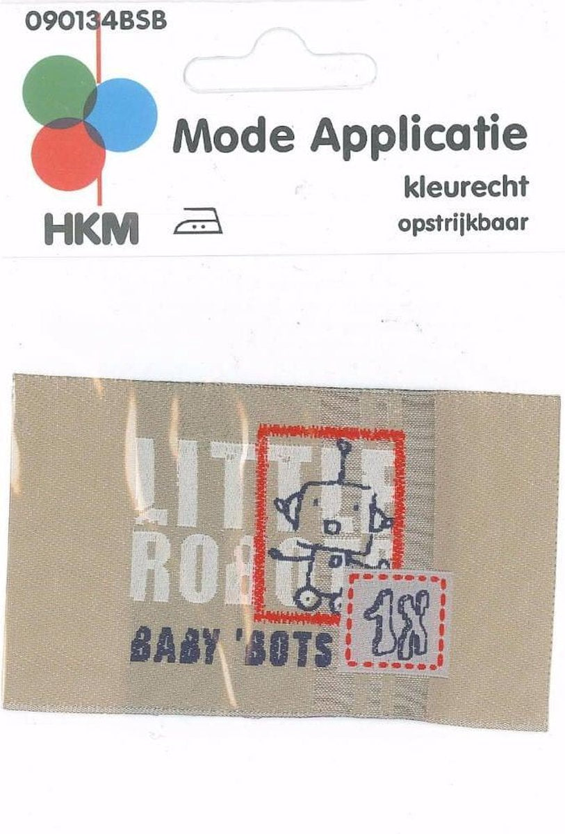HKM APPLICATIE LABEL LITTLE ROBOTS BEIGE OPSTRIJKBAAR - 5 STUKS. 10 X 6 CM.