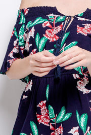 Dames tropical Jumpsuit | playsuit | print |open schouders | Elastiek taille |S-M | Zwart