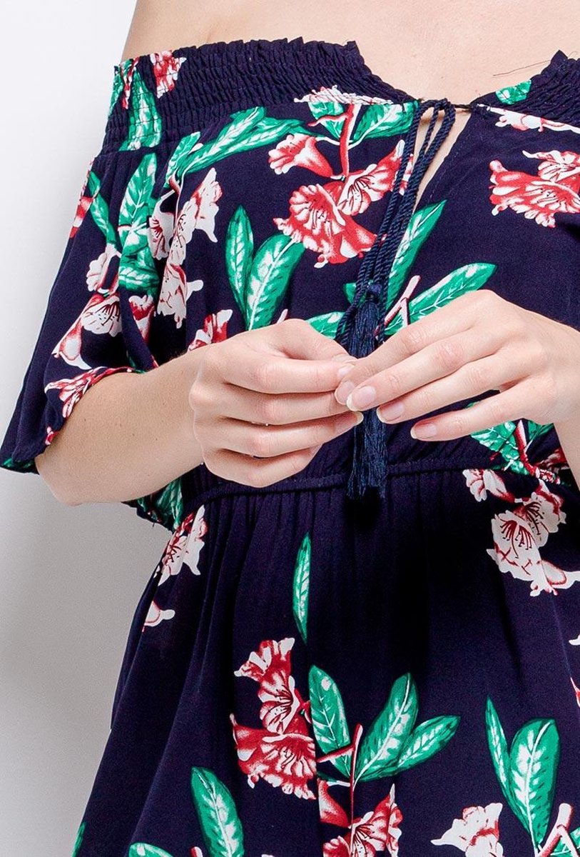 Dames tropical Jumpsuit | playsuit | print |open schouders | Elastiek taille |S-M | Zwart