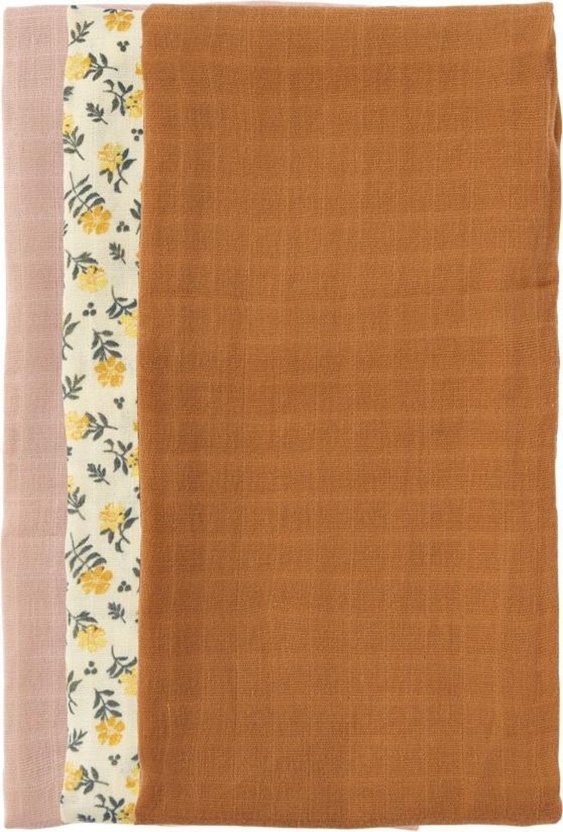 By KlipKlap Petite Hydrofiele Doek 3 pack Licht Roze/ Gele Bloemen / Bruin