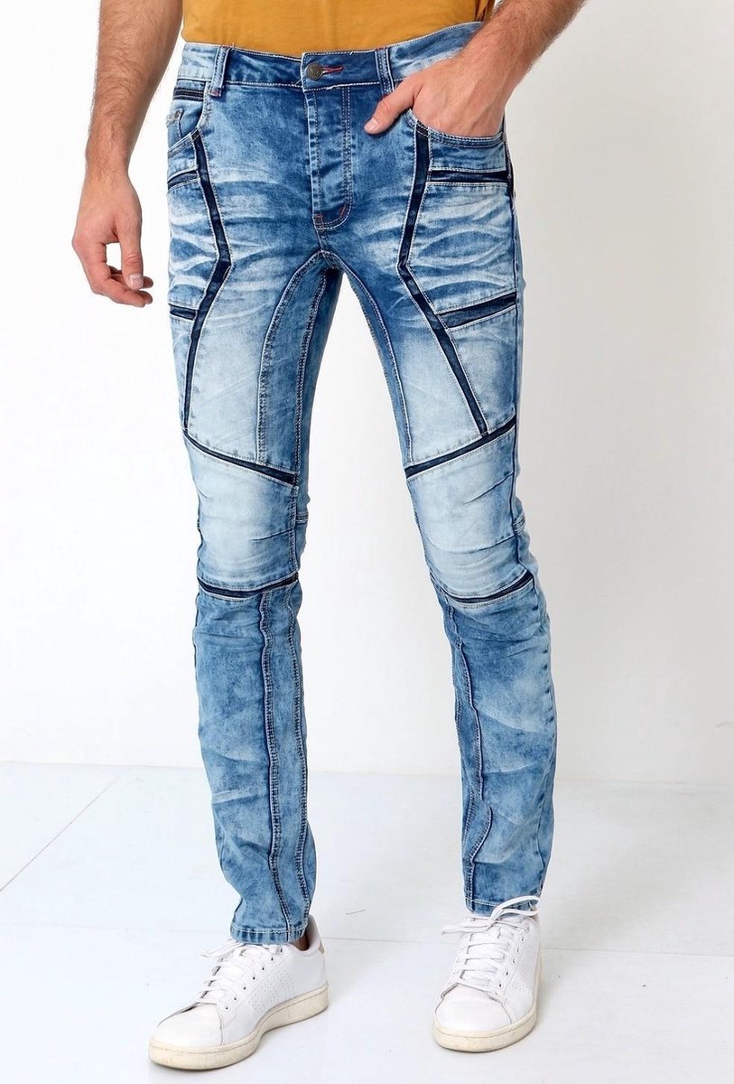 TRUE RISE Stoere Biker Jeans Mannen - W6002 - Blauw - Maten: 38