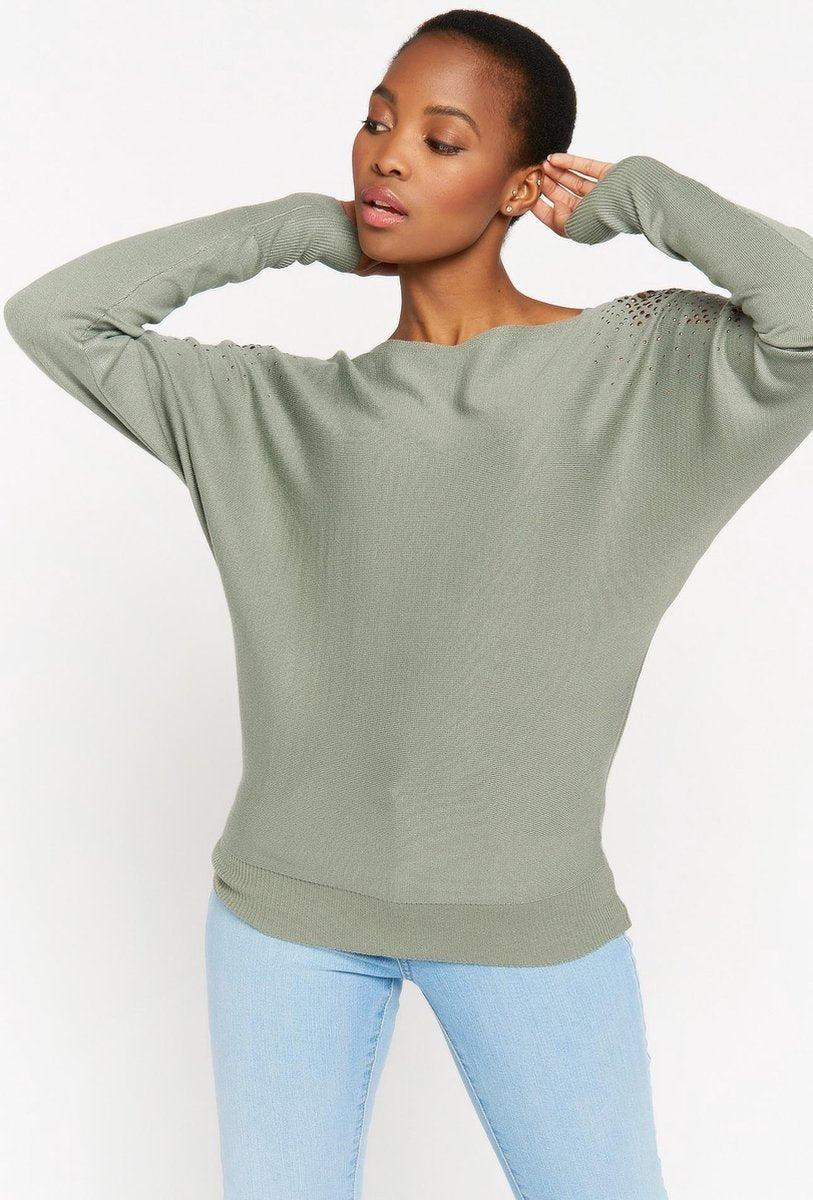 Trui met studs op de schouders - Khaki