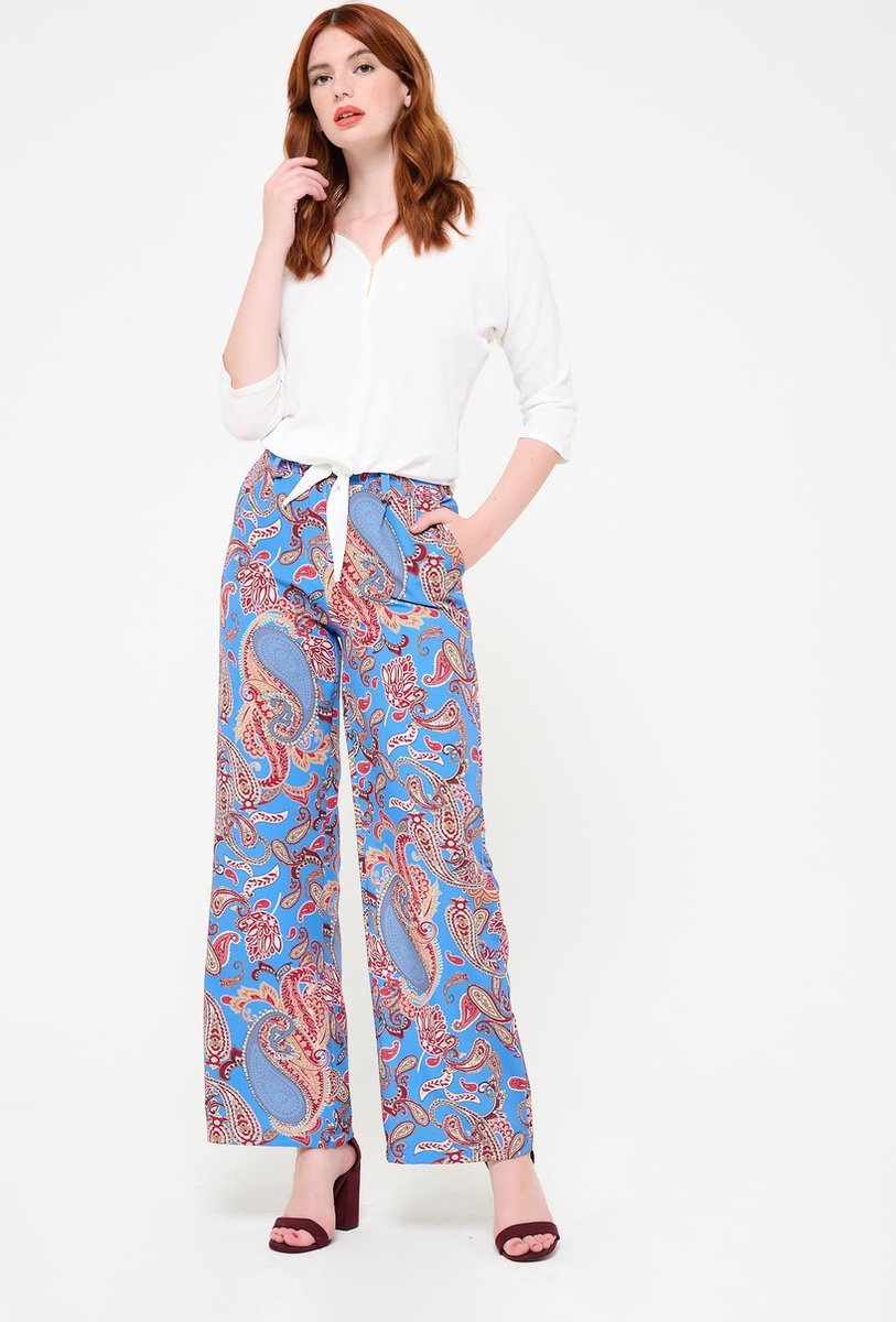 Wijde broek met paisleyprint - Light Blauw