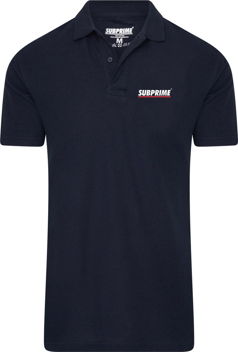 Subprime - Heren Polo SS Polo Stripe Navy - Blauw - Maat XXL