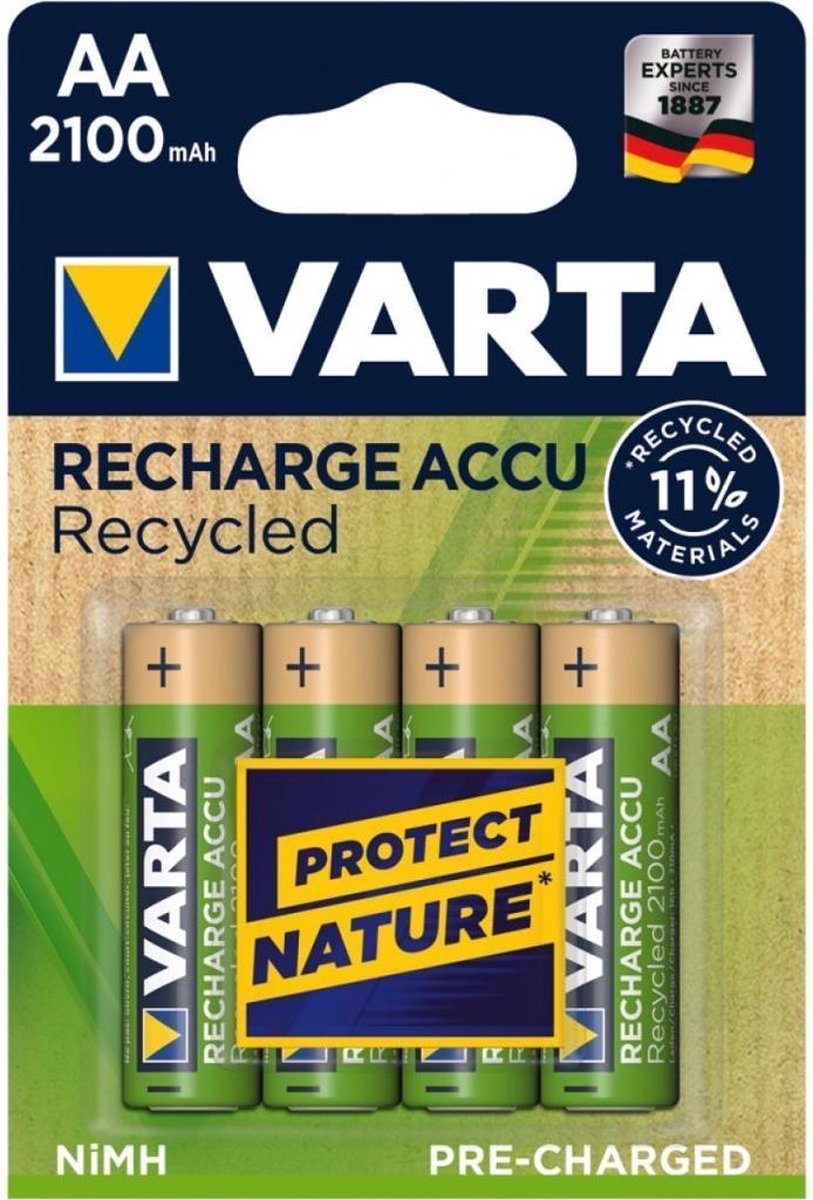 Varta Recycled Oplaadbare AA Batterijen 4 Stuks Goud/Groen