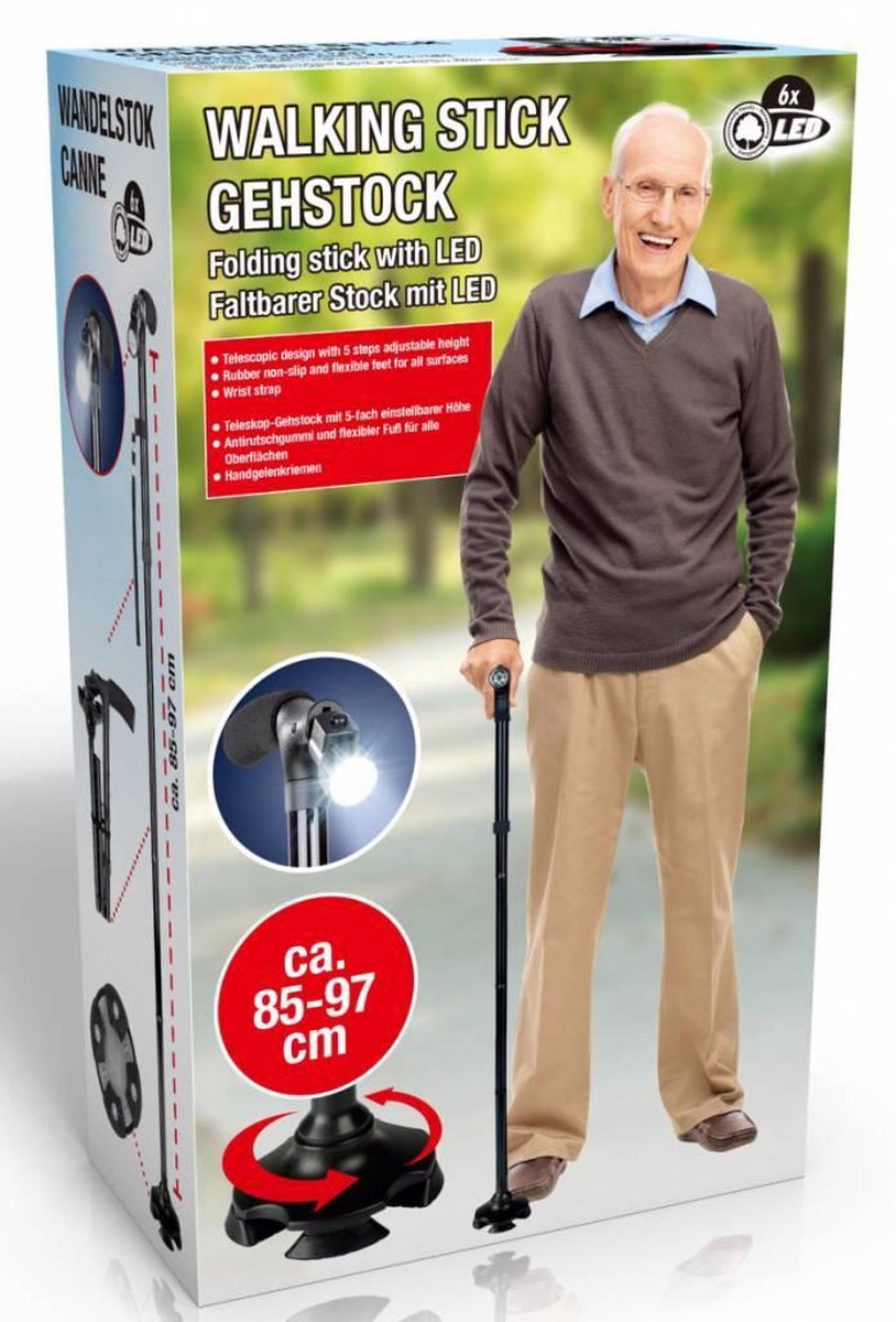 Wandelstok verstelbaar - Led Lamp - zwart