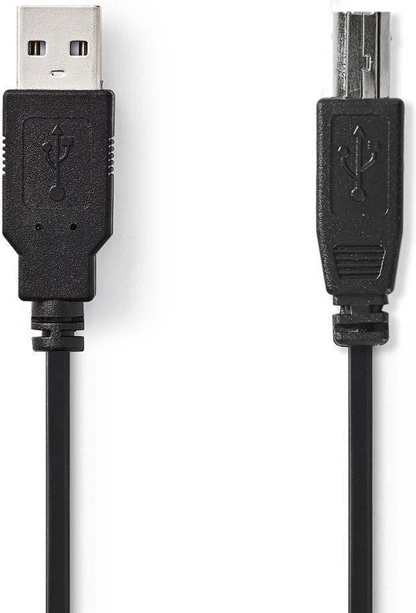 USB-Kabel | USB 2.0 | USB-A Male | USB-B Male | 480 Mbps | Vernikkeld | 5.00 m | Rond | PVC | Zwart | Blister