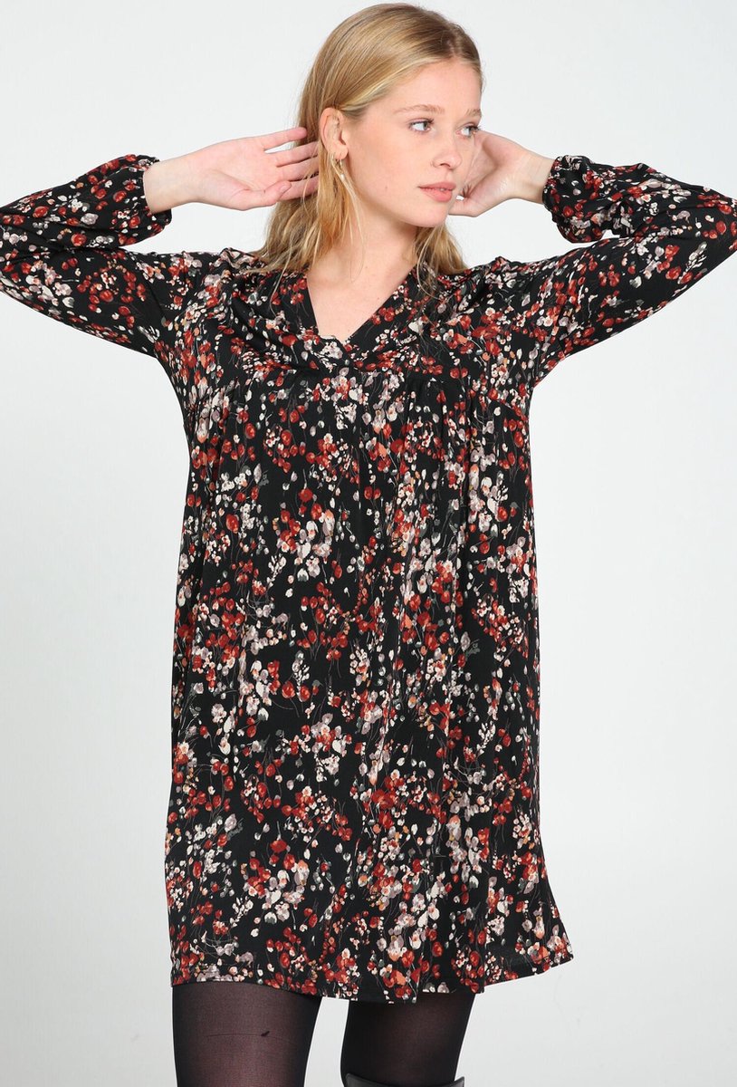 Cassis - Jurk met bloemenprint - Roodbruin
