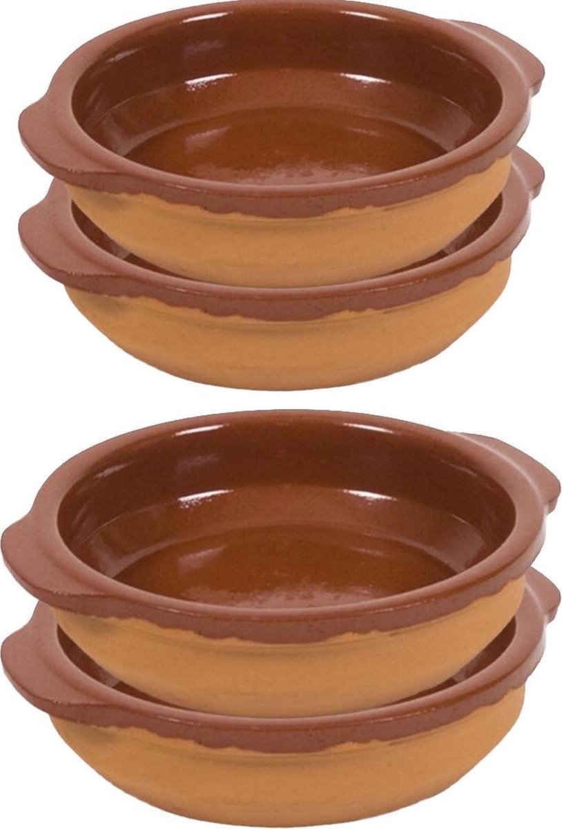 6x Tapas bakjes/schaaltjes San Sebastian met handvatten 13 en 15 cm - Terracotta hapjes/creme brulee ovenschalen/serveerschalen