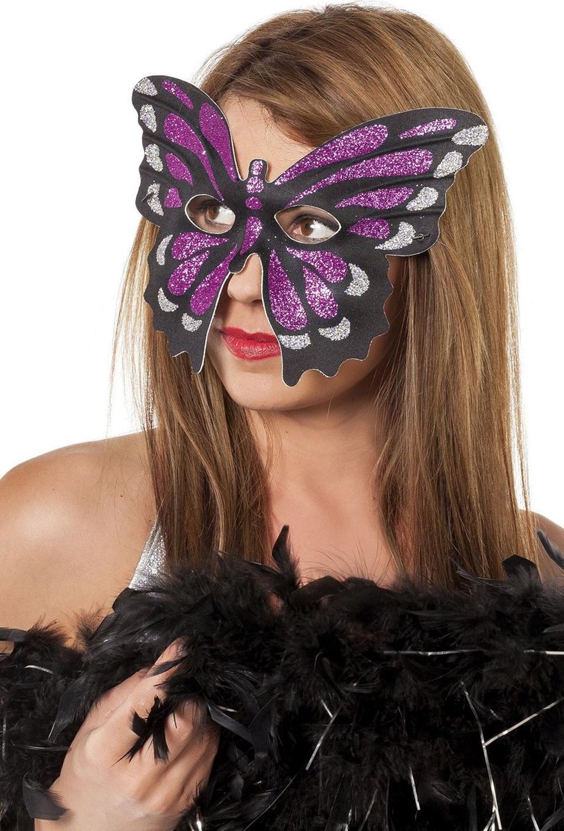 Feestbeest.nl Masker vlinder groot roze