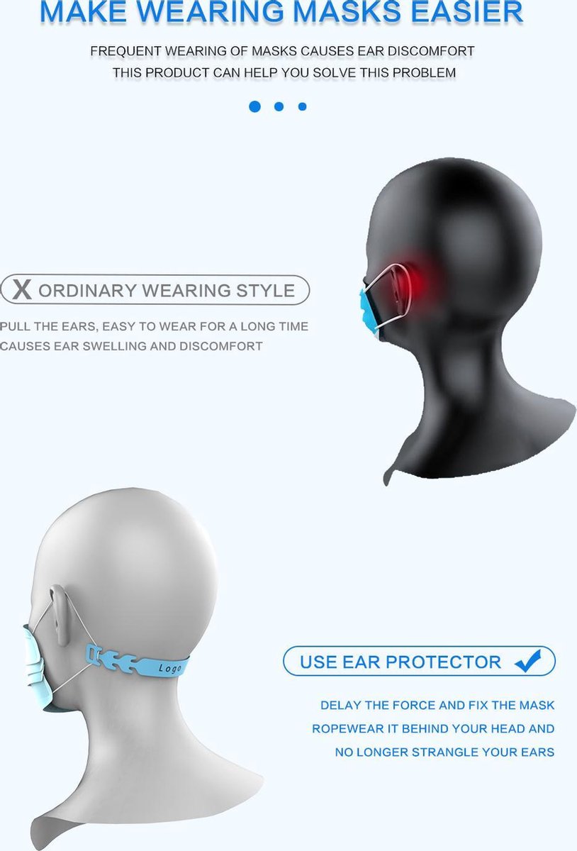 Ear Saver | mondkapje houder |set van 5 mondkapjes houders | 5 verschillende kleuren | Zwart