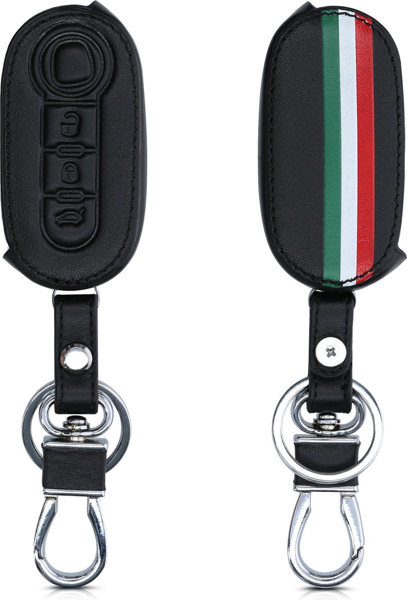 kwmobile autosleutelhoes voor Fiat Lancia 3-knops inklapbare autosleutel - Hoesje van imitatieleer in groen / rood / zwart - Italiaanse Strepen design