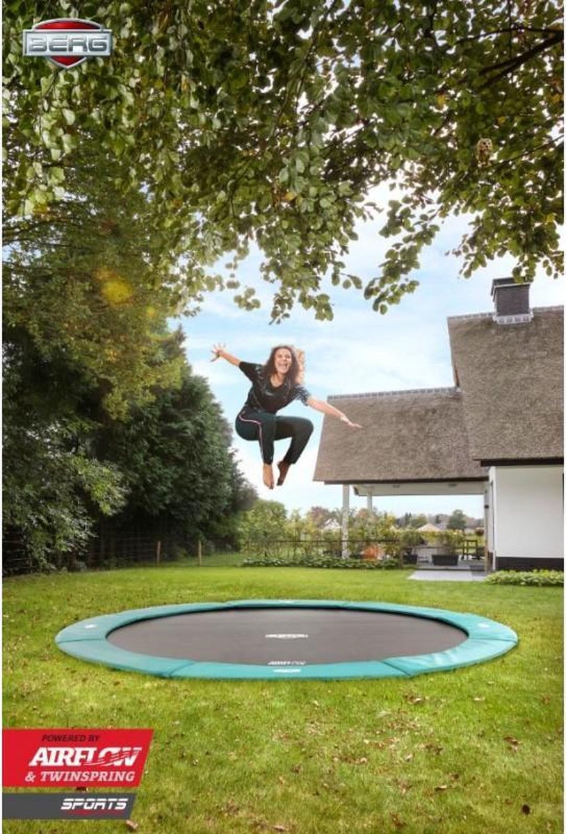BERG FlatGround Champion inground Trampoline 330 - groen - Model 2018 met Airflow
