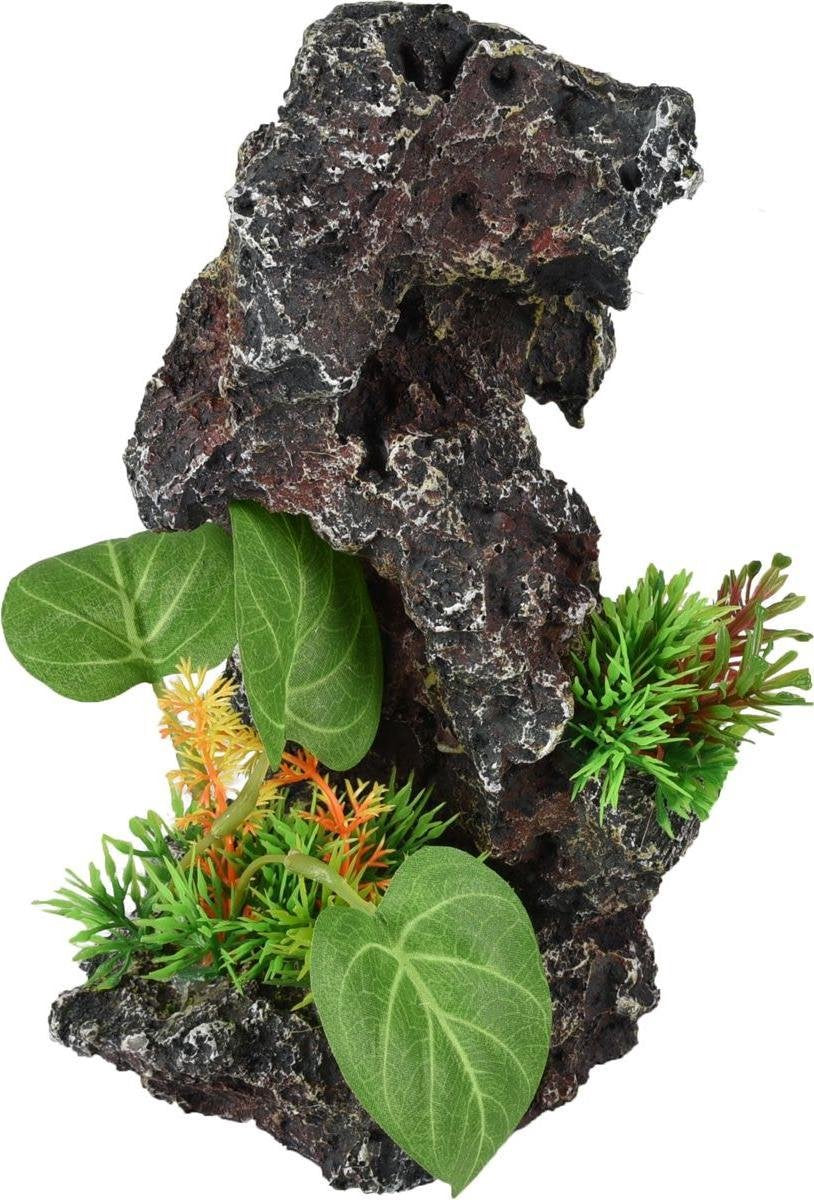 Aquarium decoratie Rots met Plant - 13 x 12 x 21 cm