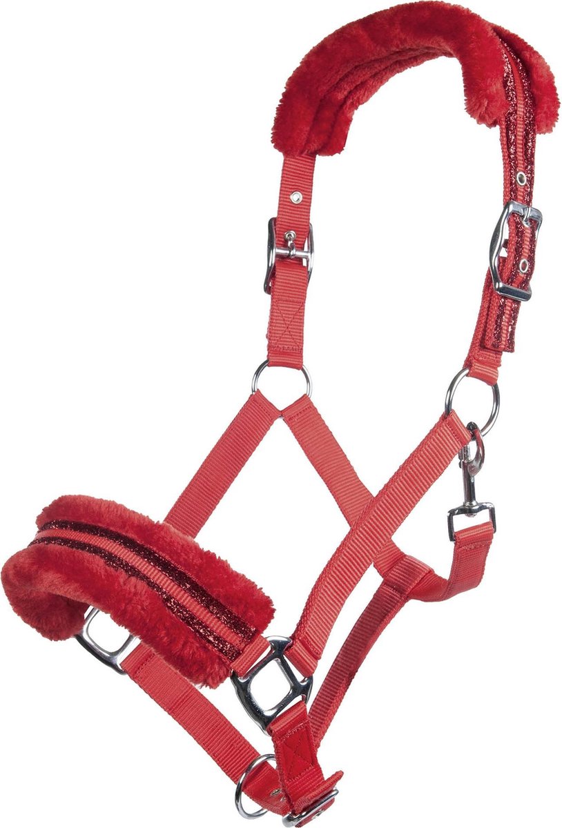 HKM Nylonhalster -Glitter- polarfleece voering rood Full