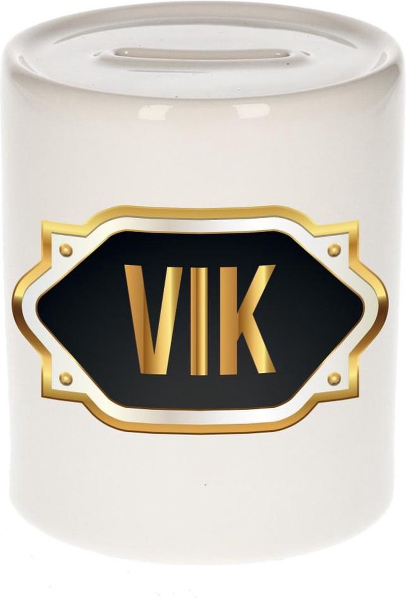 Vik naam cadeau spaarpot met gouden embleem - kado verjaardag/ vaderdag/ pensioen/ geslaagd/ bedankt