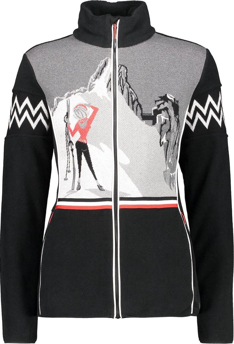 CMP Wintersportpully - Maat 40  - Vrouwen - zwart/grijs/wit/roze