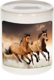 Dieren bruin paard foto spaarpot 9 cm jongens en meisjes - Cadeau spaarpotten bruin paard paarden liefhebber