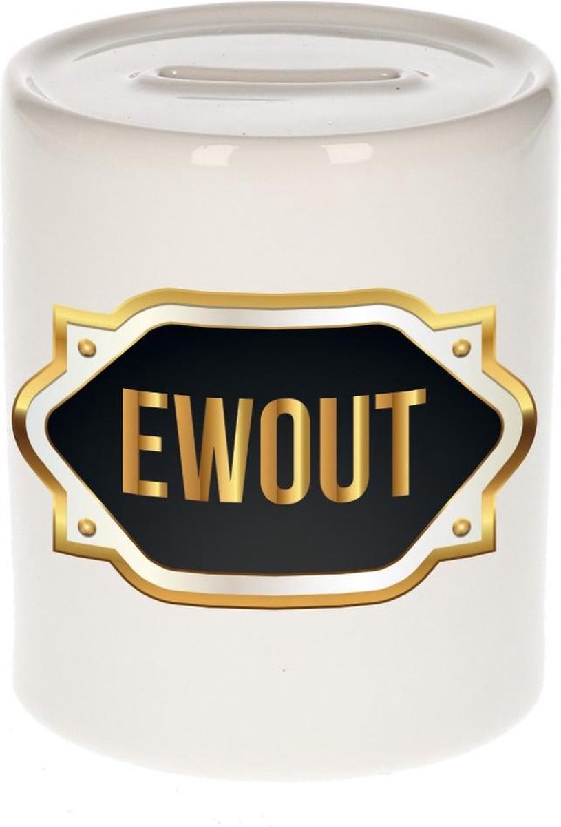 Ewout naam cadeau spaarpot met gouden embleem - kado verjaardag/ vaderdag/ pensioen/ geslaagd/ bedankt