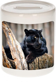 Dieren zwarte panter foto spaarpot 9 cm jongens en meisjes - Cadeau spaarpotten zwarte panter panters liefhebber