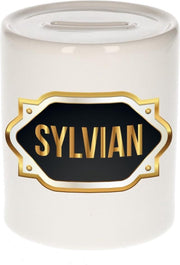 Sylvian naam cadeau spaarpot met gouden embleem - kado verjaardag/ vaderdag/ pensioen/ geslaagd/ bedankt