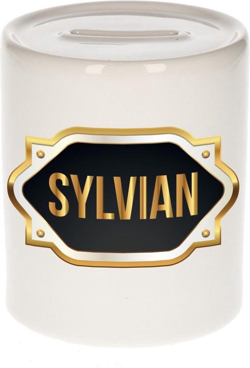 Sylvian naam cadeau spaarpot met gouden embleem - kado verjaardag/ vaderdag/ pensioen/ geslaagd/ bedankt