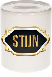 Stijn naam cadeau spaarpot met gouden embleem - kado verjaardag/ vaderdag/ pensioen/ geslaagd/ bedankt