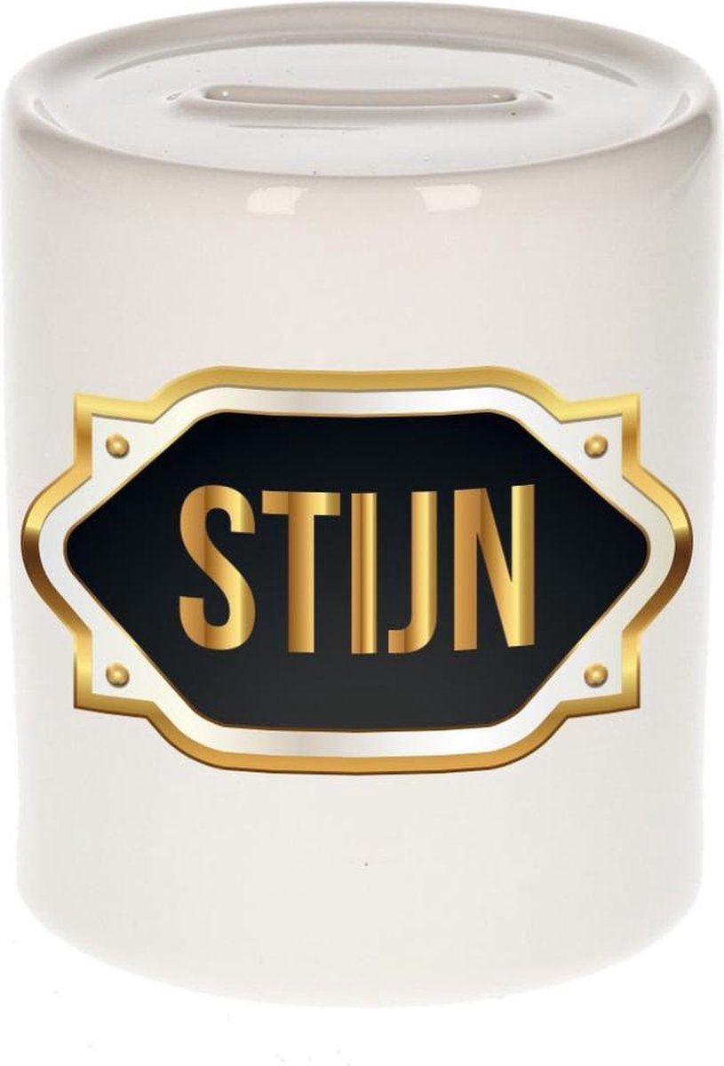 Stijn naam cadeau spaarpot met gouden embleem - kado verjaardag/ vaderdag/ pensioen/ geslaagd/ bedankt