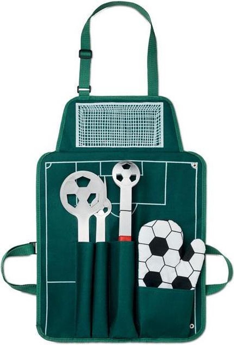 BBQ accesoires set met handschoenen - schort - tang - EK voetbal 2021 - barbecue - cadeau voor man - vaderdag kados - cadeautjes vader - verjaardag