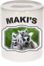 Dieren liefhebber maki spaarpot  9 cm jongens en meisjes - keramiek - Cadeau spaarpotten maki apen / ringstaartmaki liefhebber