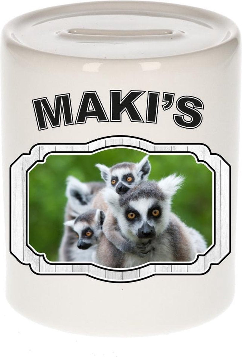 Dieren liefhebber maki spaarpot  9 cm jongens en meisjes - keramiek - Cadeau spaarpotten maki apen / ringstaartmaki liefhebber
