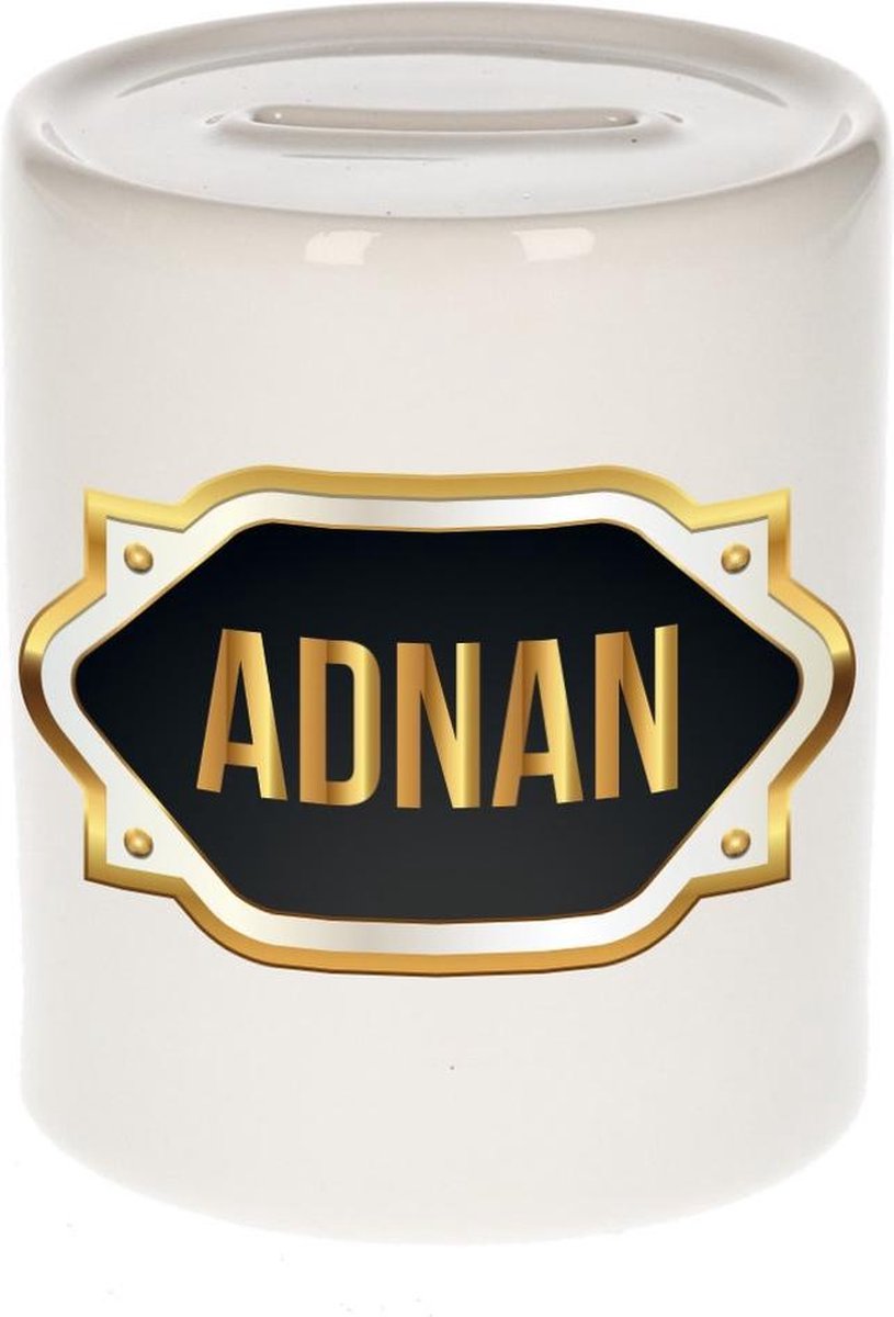 Adnan naam cadeau spaarpot met gouden embleem - kado verjaardag/ vaderdag/ pensioen/ geslaagd/ bedankt