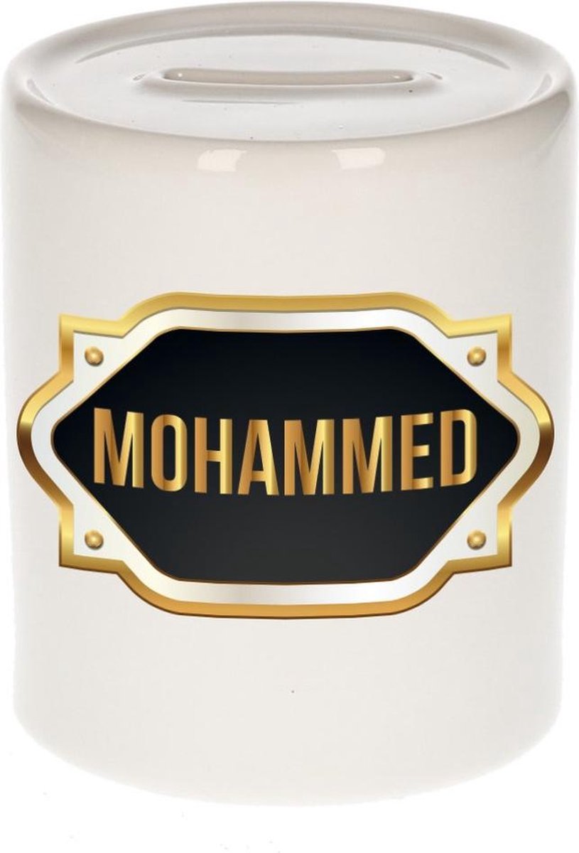 Mohammed naam cadeau spaarpot met gouden embleem - kado verjaardag/ vaderdag/ pensioen/ geslaagd/ bedankt