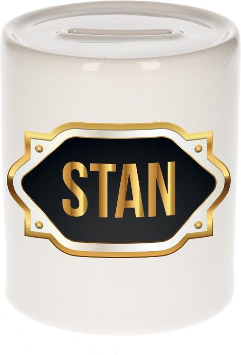 Stan naam cadeau spaarpot met gouden embleem - kado verjaardag/ vaderdag/ pensioen/ geslaagd/ bedankt