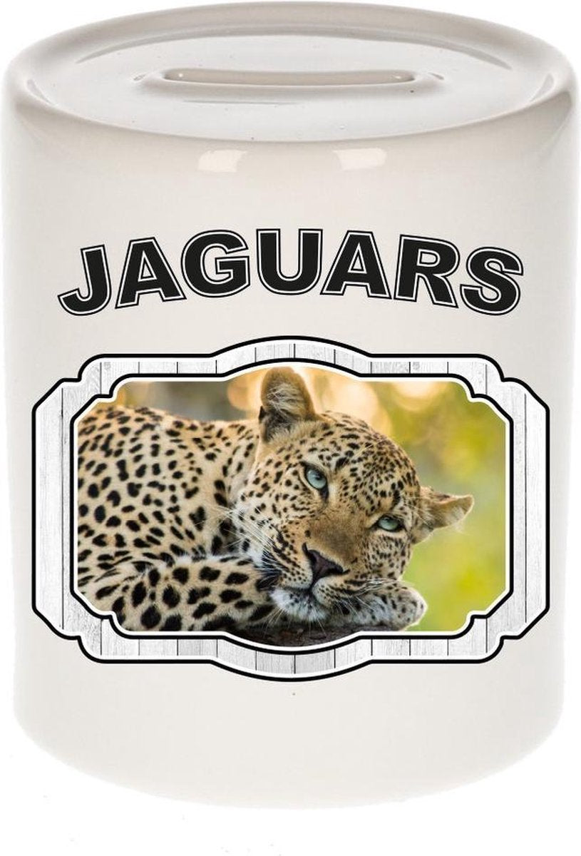 Dieren liefhebber luipaard spaarpot  9 cm jongens en meisjes - keramiek - Cadeau spaarpotten jaguars/ luipaarden liefhebber