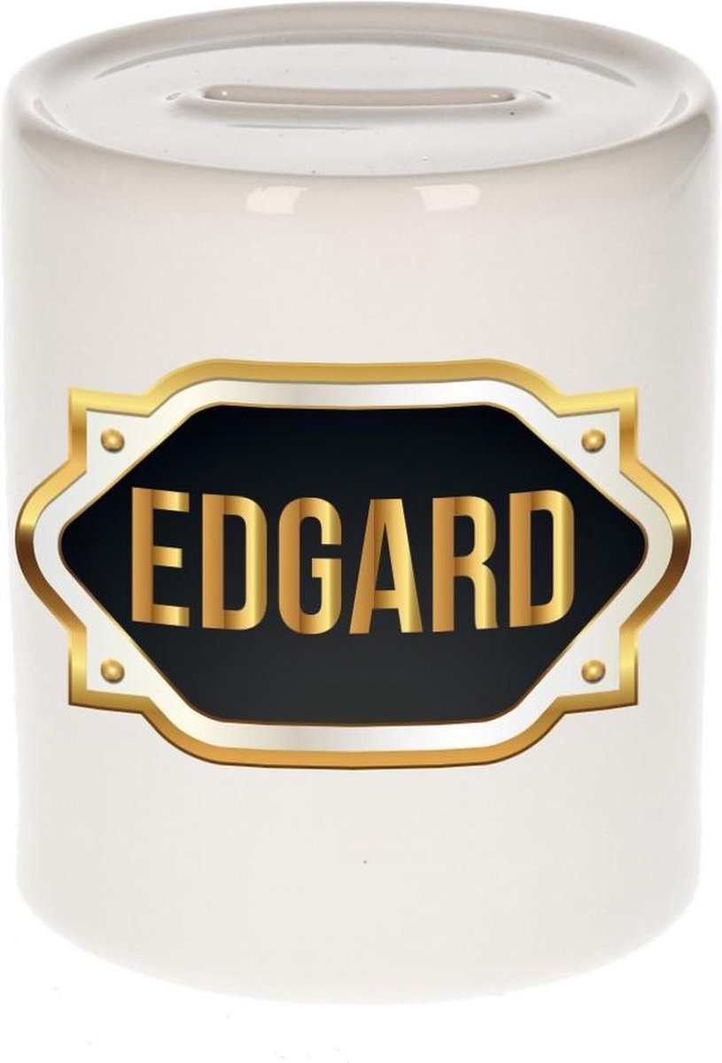 Edgard naam cadeau spaarpot met gouden embleem - kado verjaardag/ vaderdag/ pensioen/ geslaagd/ bedankt