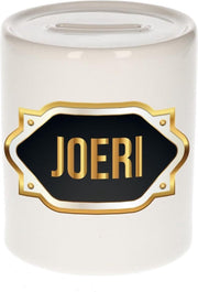 Joeri naam cadeau spaarpot met gouden embleem - kado verjaardag/ vaderdag/ pensioen/ geslaagd/ bedankt