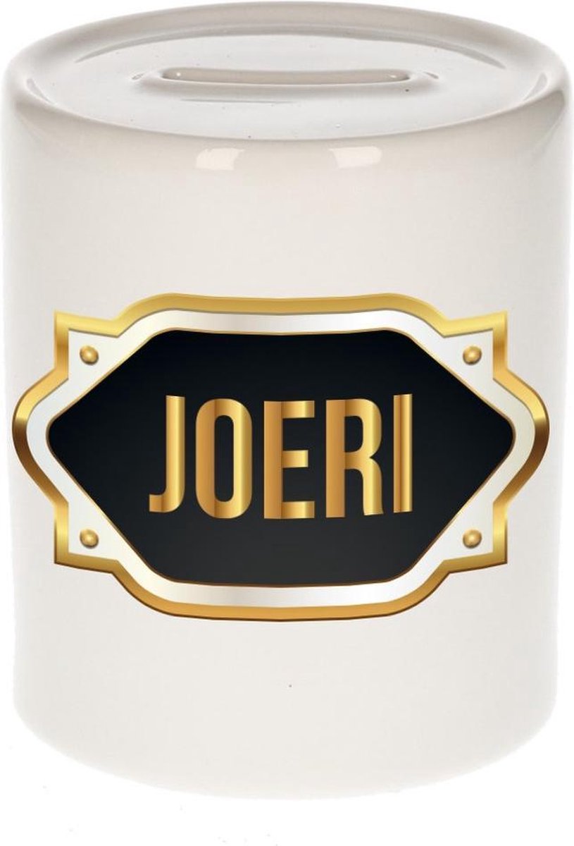 Joeri naam cadeau spaarpot met gouden embleem - kado verjaardag/ vaderdag/ pensioen/ geslaagd/ bedankt