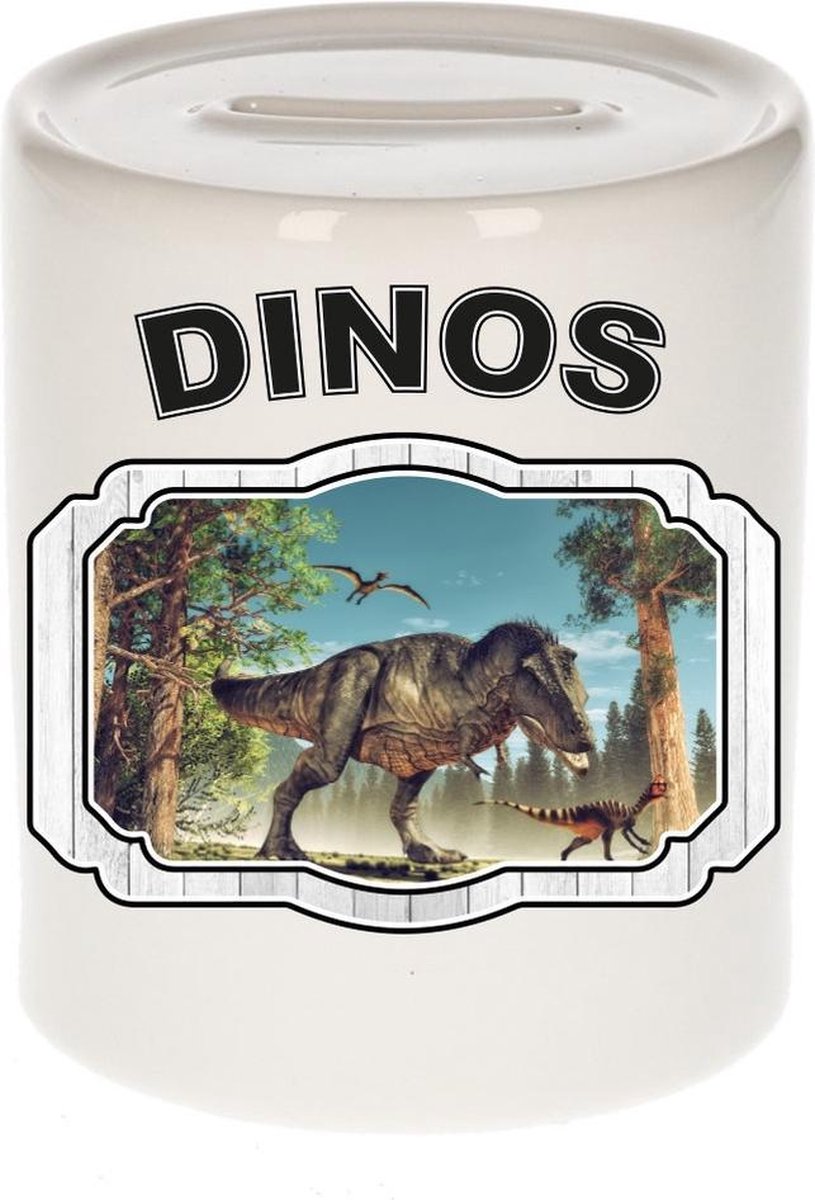 Dieren liefhebber dinosaurus t-rex spaarpot  9 cm jongens en meisjes - keramiek - Cadeau spaarpotten dinosaurussen liefhebber