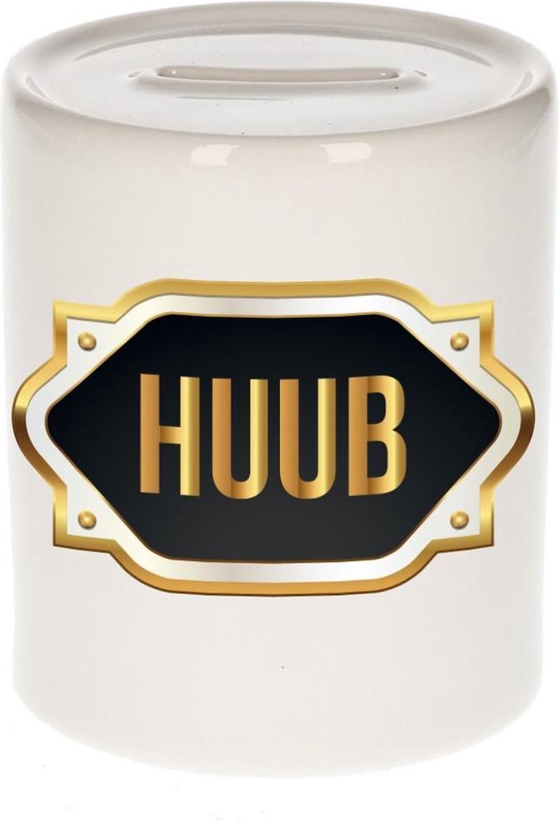 Huub naam cadeau spaarpot met gouden embleem - kado verjaardag/ vaderdag/ pensioen/ geslaagd/ bedankt