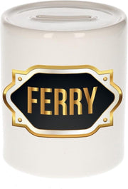 Ferry naam cadeau spaarpot met gouden embleem - kado verjaardag/ vaderdag/ pensioen/ geslaagd/ bedankt