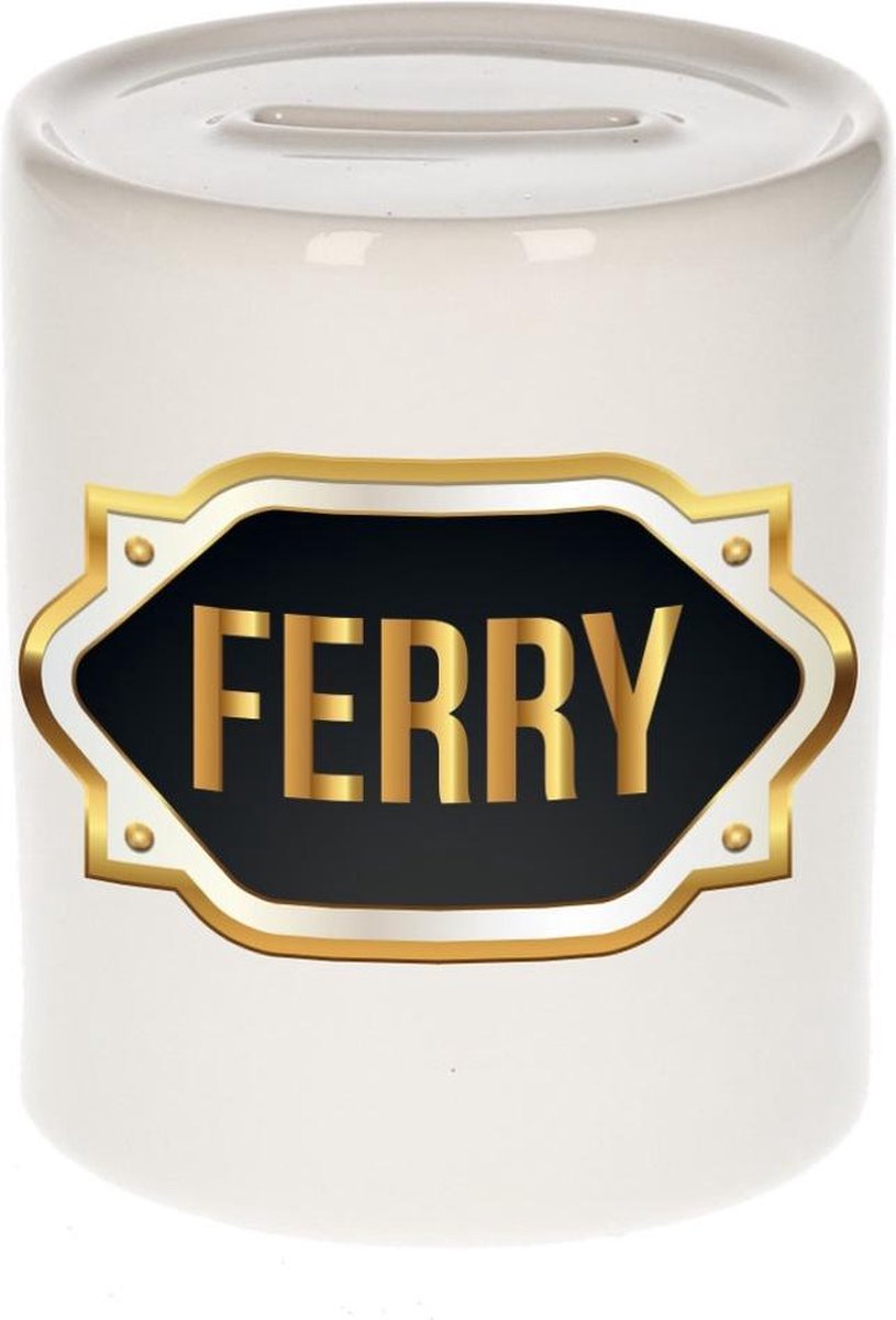Ferry naam cadeau spaarpot met gouden embleem - kado verjaardag/ vaderdag/ pensioen/ geslaagd/ bedankt