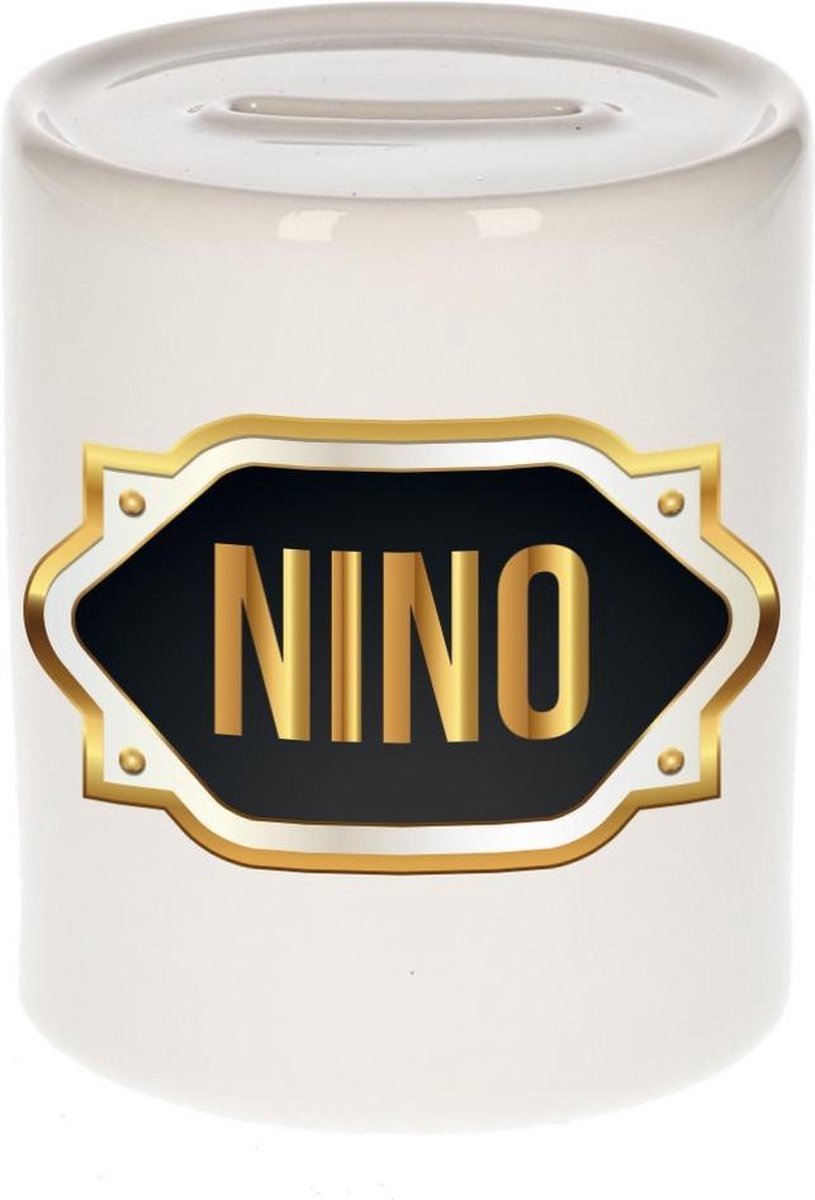 Nino naam cadeau spaarpot met gouden embleem - kado verjaardag/ vaderdag/ pensioen/ geslaagd/ bedankt
